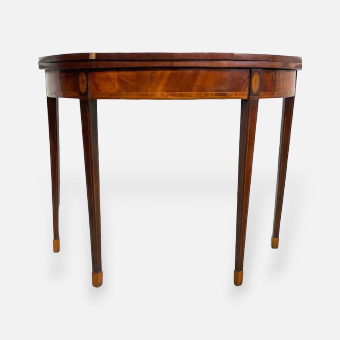 Antique 19thC Diminutive English Hepplewhite Inlaid Mahogany Demi-lune Card Table (1 of 11)