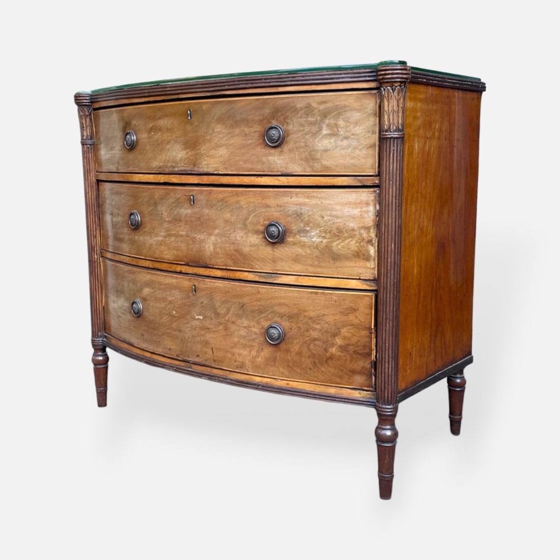 Antique 19thC Regency Mahogany Bow Front Chest w/Fitted Glass Top (1 of 13)