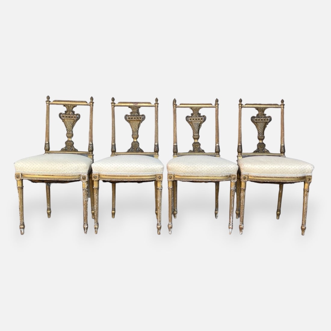 Four Antique Early 19thC Carved Gilt Wood French Side Chairs with Urn Backs (1 of 10)