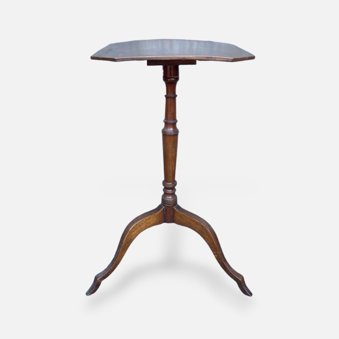 Antique 19thC Continental Walnut Tilt Top Candle Stand Table w/Line Inlay (1 of 10)