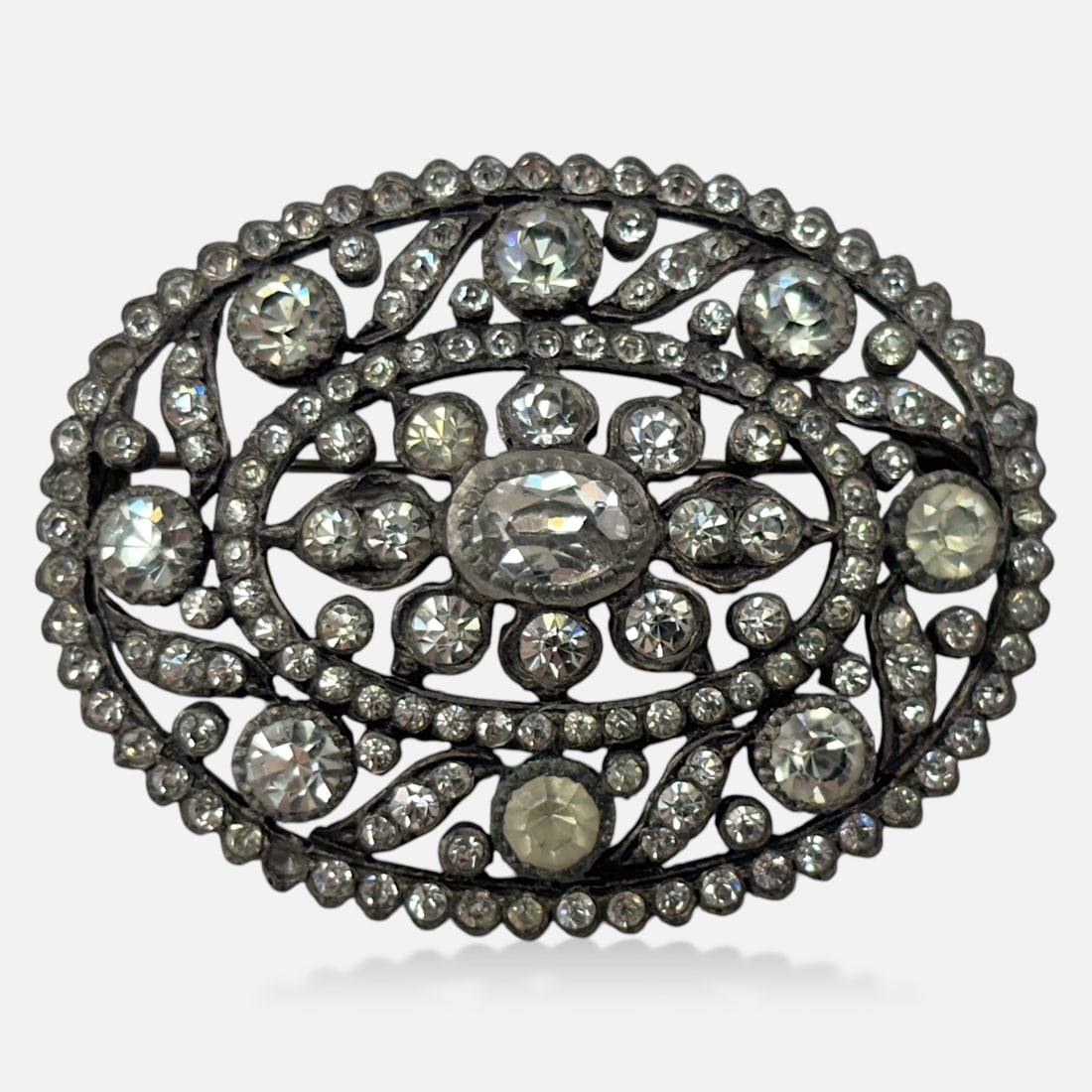 Fine Antique 19thC Victorian Silver and Paste Oval Brooch Pin w/Closed Backs (1 of 5)