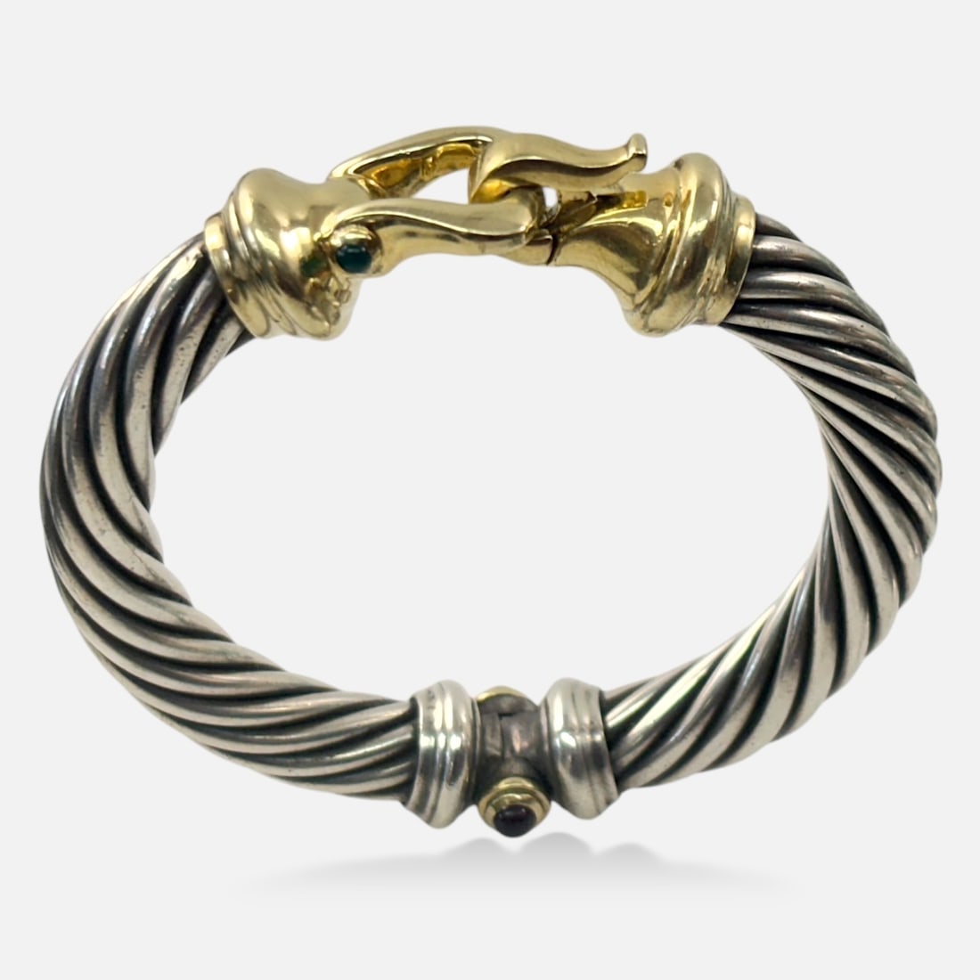 Fine David Yurman Style 14K Yellow Gold & Sterling Silver Gemstone Cable-Twist Hinged Bracelet (1 of 6)