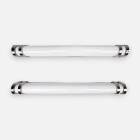 Contemporary Stainless Steel & White Glass Art Deco Electric Wall Mounted Machine Age Light Fixtures (1 of 8)
