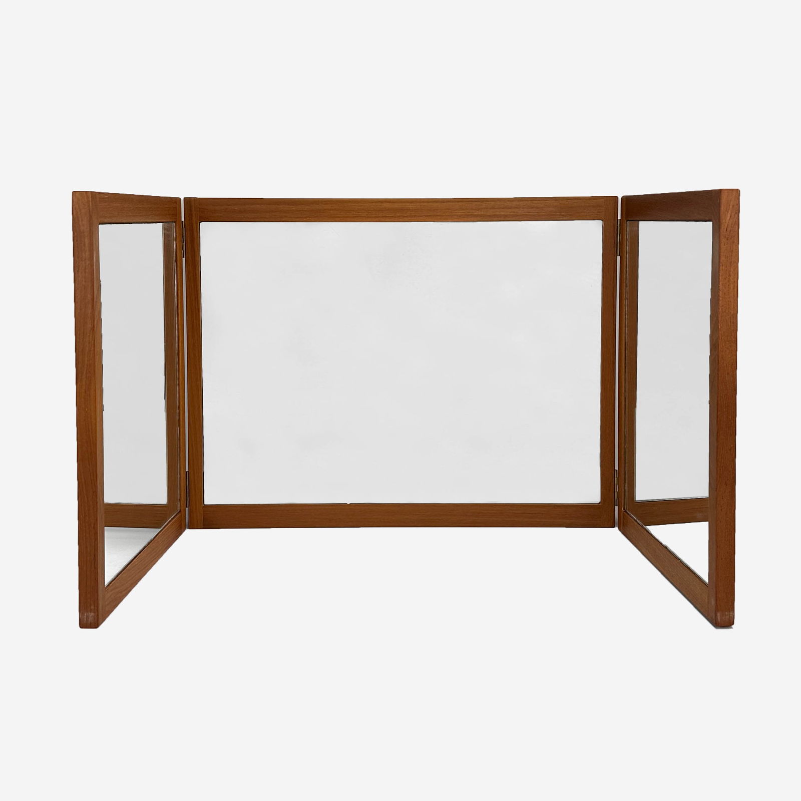 Heavy Vintage Danish Modern Teak Wood Tri-Fold Hanging MCM Wall Mirror (1 of 7)