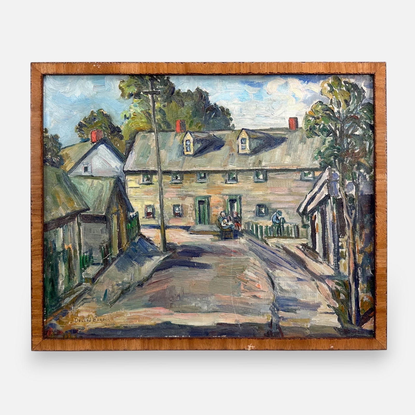 Della J. Barber Impressionist Oil on Canvas Framed Painting of a Street w/Houses (1 of 6)