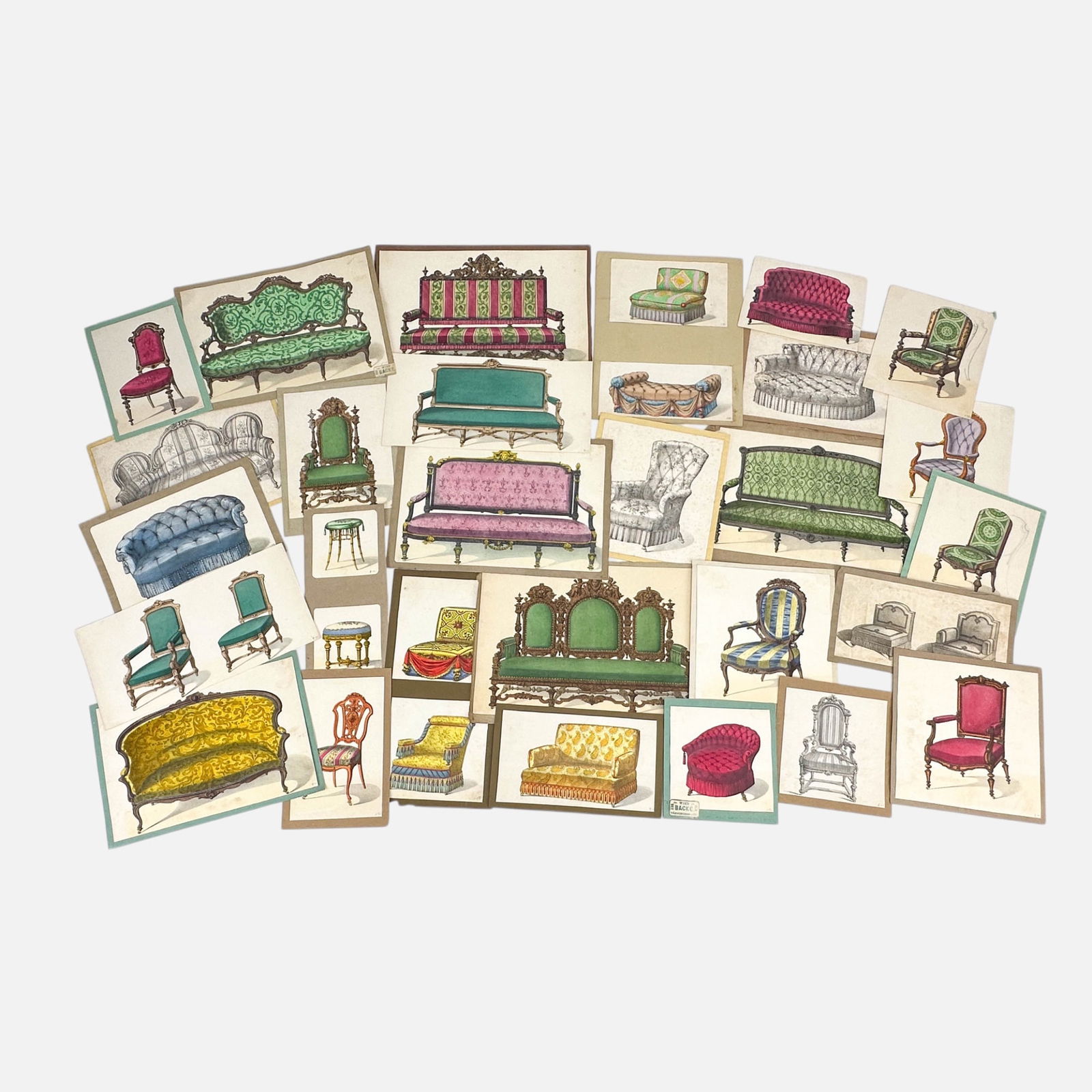 Group of Thirty-Five Loose Antique Hand-Colored Decorator Victorian Furniture Prints Vienna, Austria (1 of 12)