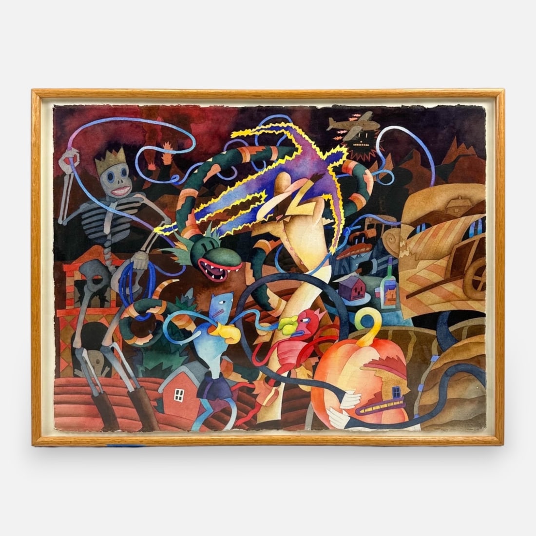 Phillip Brazeau "Foggy Isn't It" Watercolor on Paper Framed Surrealist Painting Ex-Smithsonian: Painting appears to be in good condition, see artist and title information on Smithsonian and Second Street Gallery stickers on reverse. Paper measures approx. 22 3/4" x 29 3/4". We do not provide in-