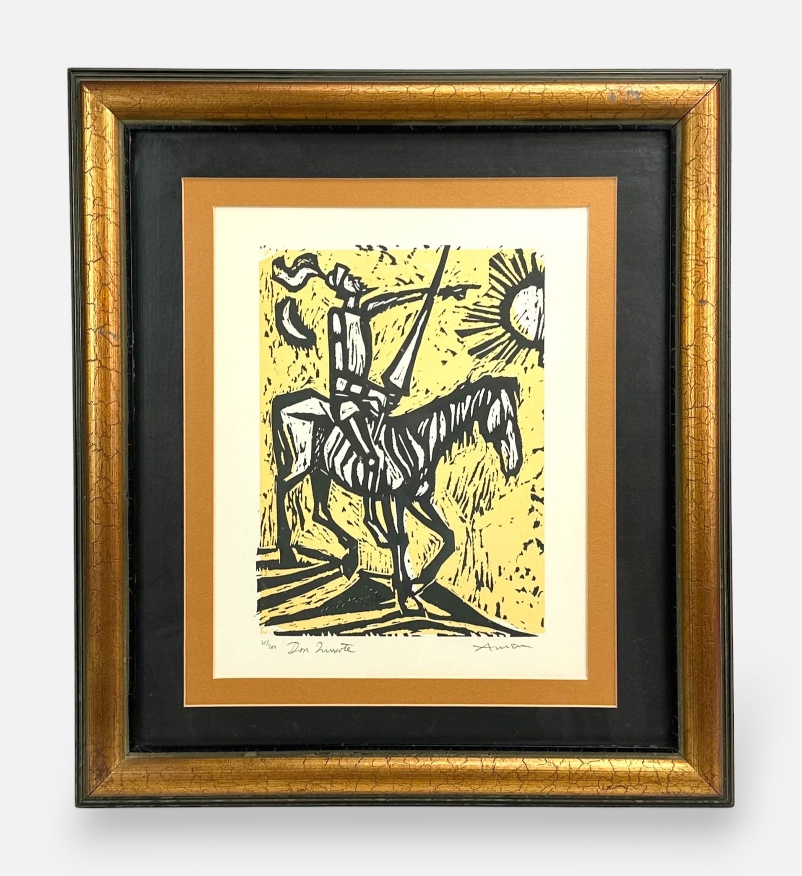 Irving Amen "Don Quixote" Woodblock Print Framed (1 of 6)