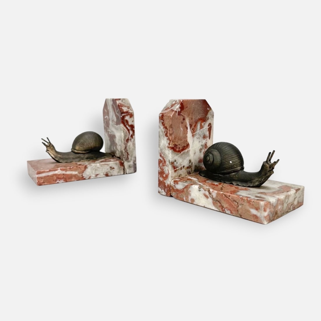 Mid 20th Century Bronze Figural Snails Mounted on Marble Bookends (1 of 5)