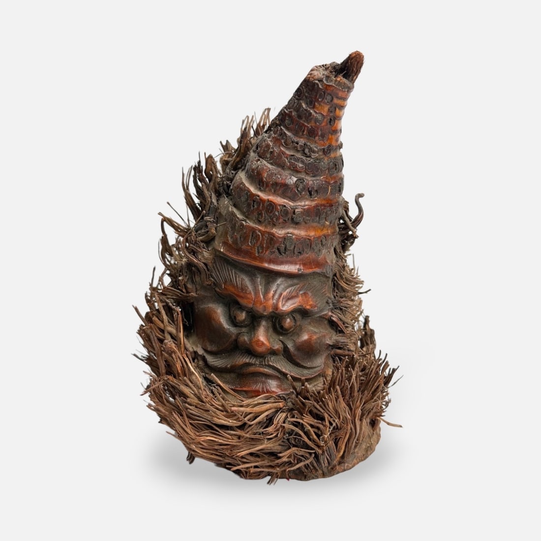 Antique Japanese Meiji Bamboo Root Warrior Face Carving (1 of 6)