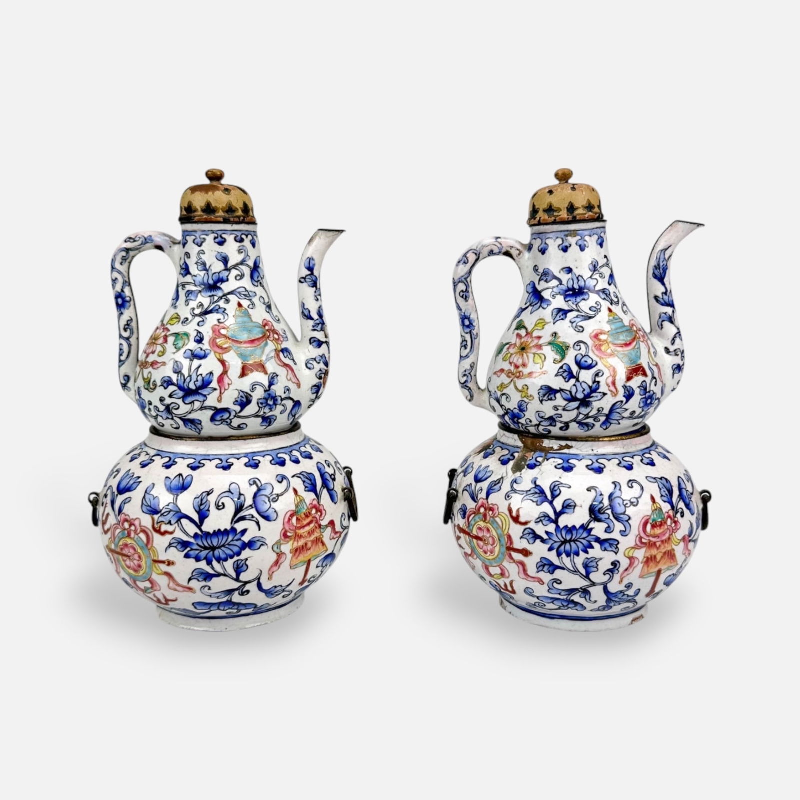 Antique Chinese Enamel 6" High  Miniature Ewer Pitcher Pots (1 of 12)