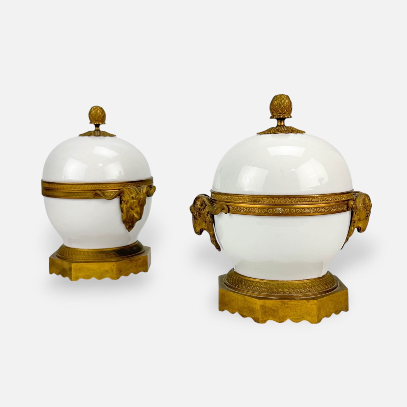 Pair Louis XVI Ormolu Mounted White Porcelain and Ramshead Dore Bronze Covered Bowls (1 of 10)