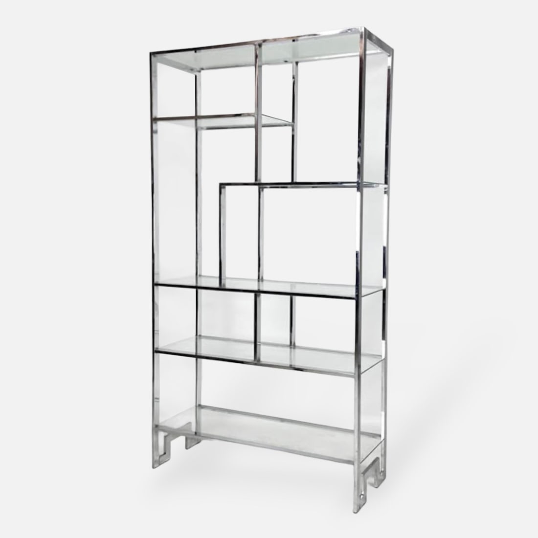 Vintage 1970s Tall MCM Square Stock Chrome and Glass Etagere Free Standing Wall Shelf (1 of 6)