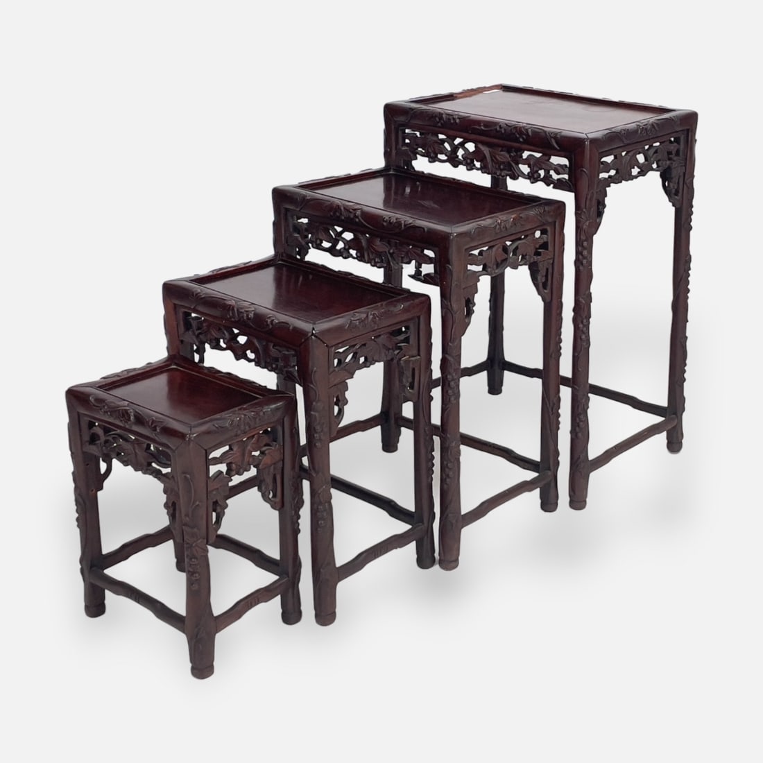 Antique Chinese Hand Carved Rosewood 4 piece stacking/sliding table set (1 of 12)