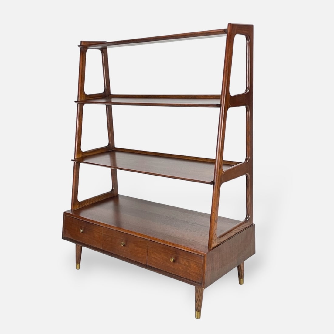 Vintage Saginaw Danish Mid Century Modern Walnut Three-Tier MCM Bookshelf on Feet w/Three Drawers (1 of 11)