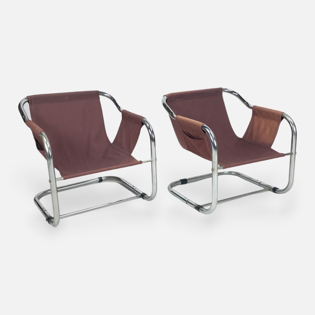 Vintage Post Modern Tubular Chrome and Fabric Sling Lounge Chair Pair Zermatt Style (1 of 6)