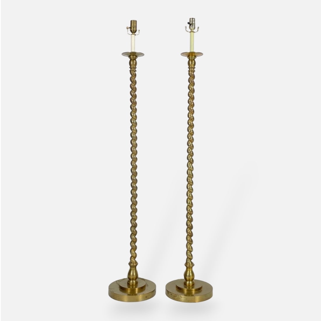 Pair Contemporary 20thC. Barley-Twist Turned Brass Visual Comfort Floor Lamps (1 of 8)