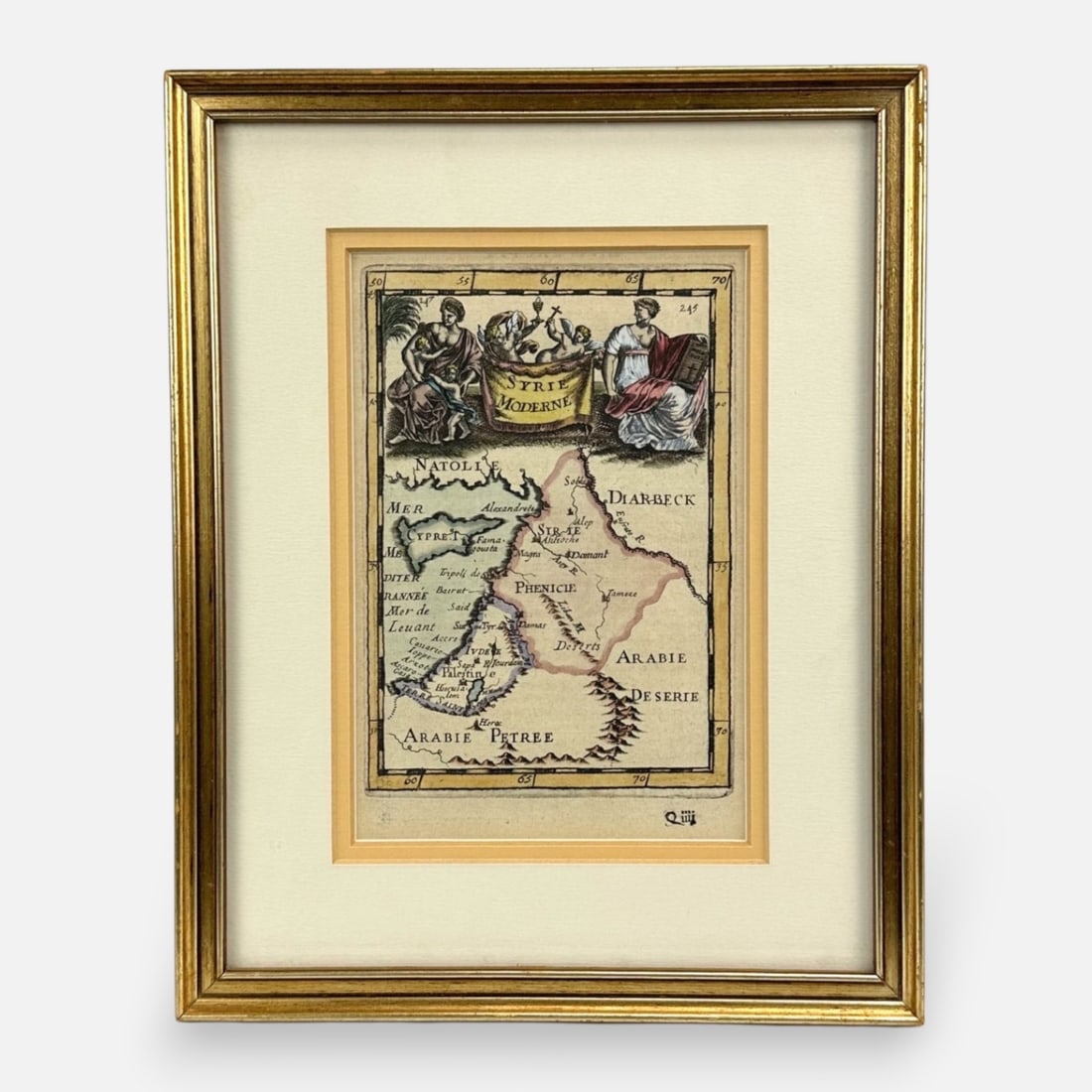 Antique Syrie Moderne, Alain Monesson Mallet, 1683 Miniature Colored Map With Elaborate Figurative (1 of 6)