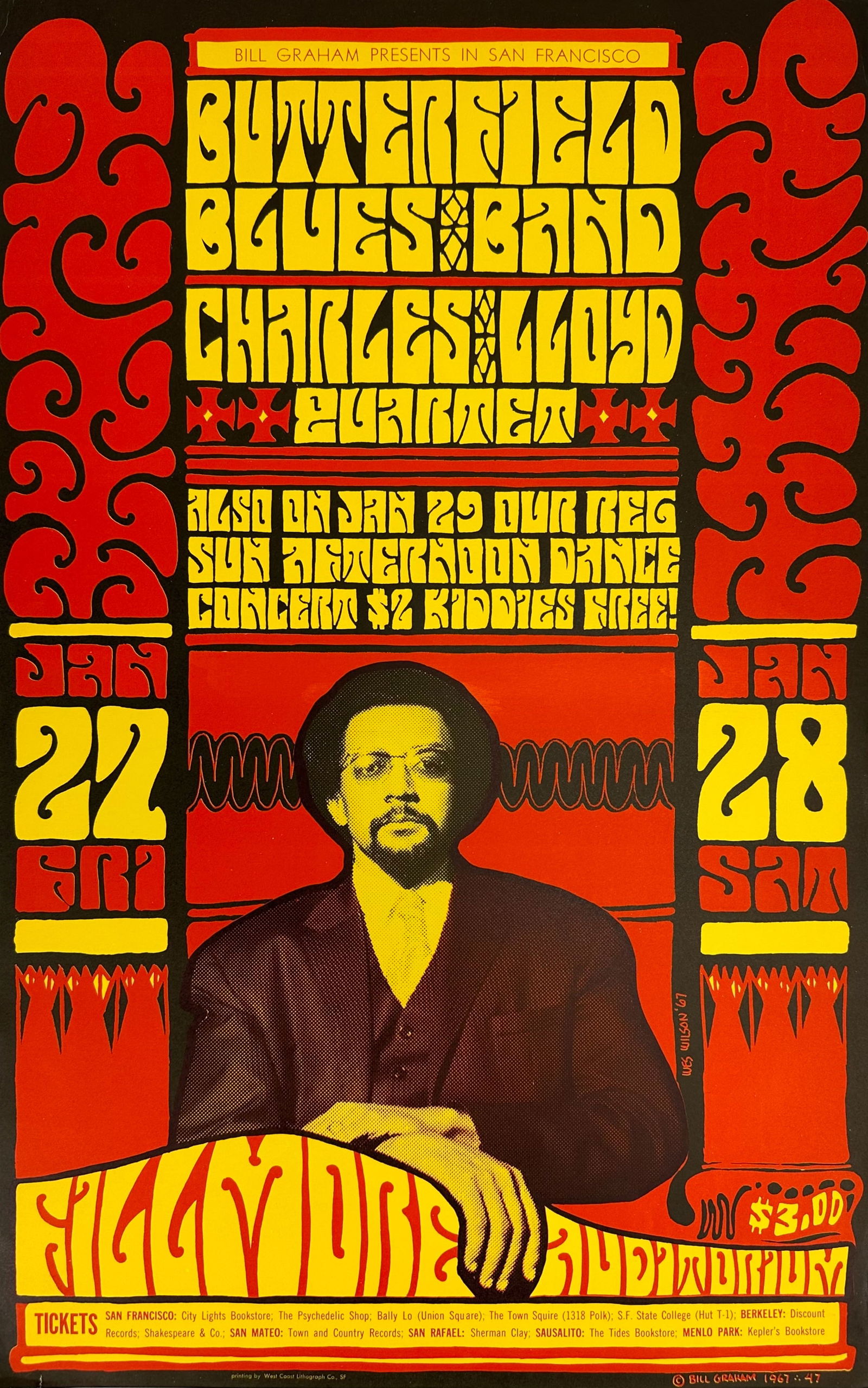 Bill Graham 1967 Fillmore Auditorium Butterfield Blues Band & Charles Lloyd Quartet Concert Poster (1 of 5)