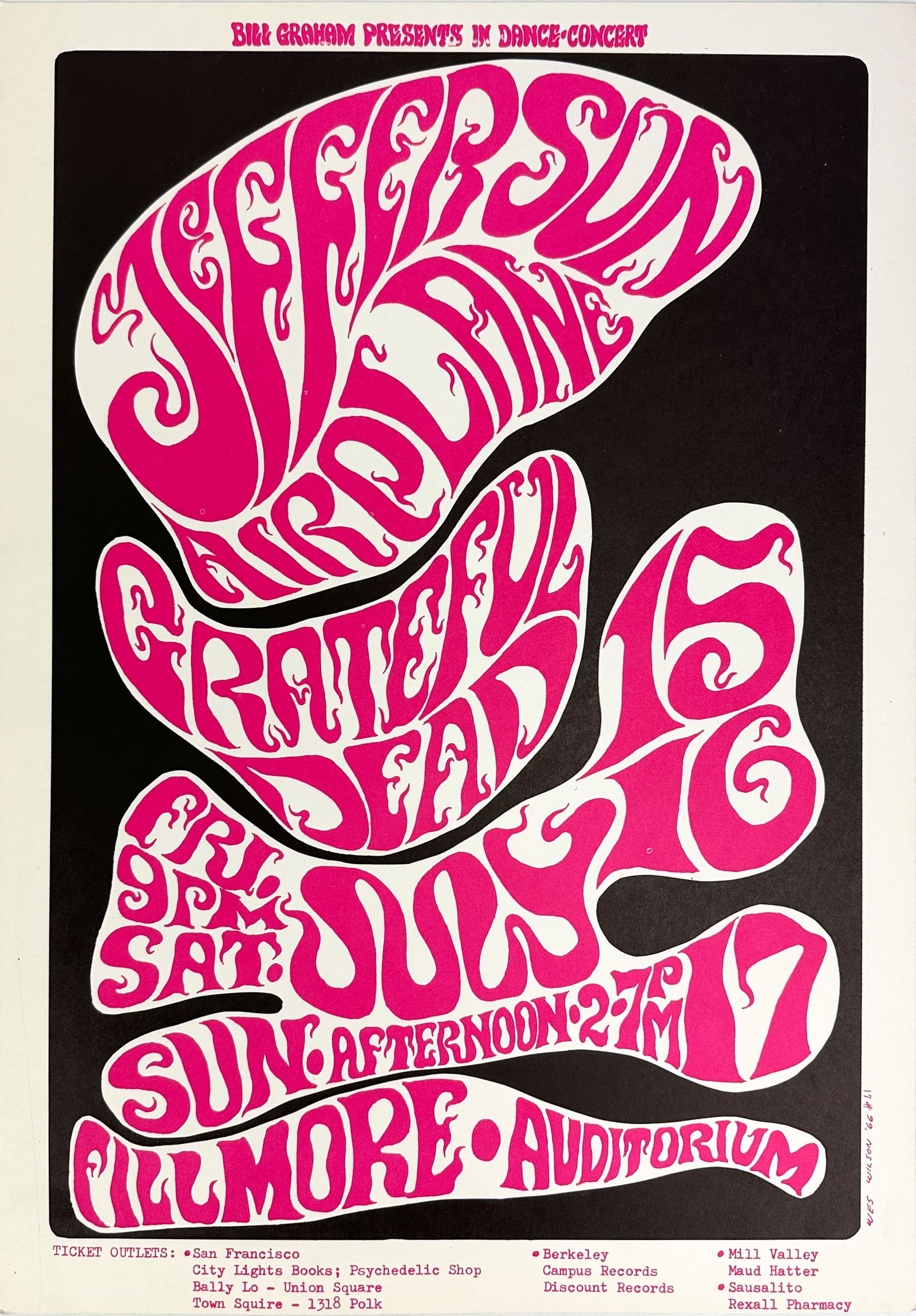 Bill Graham 1966 Fillmore Auditorium Jefferson Airplane & Grateful Dead Concert Poster (1 of 4)