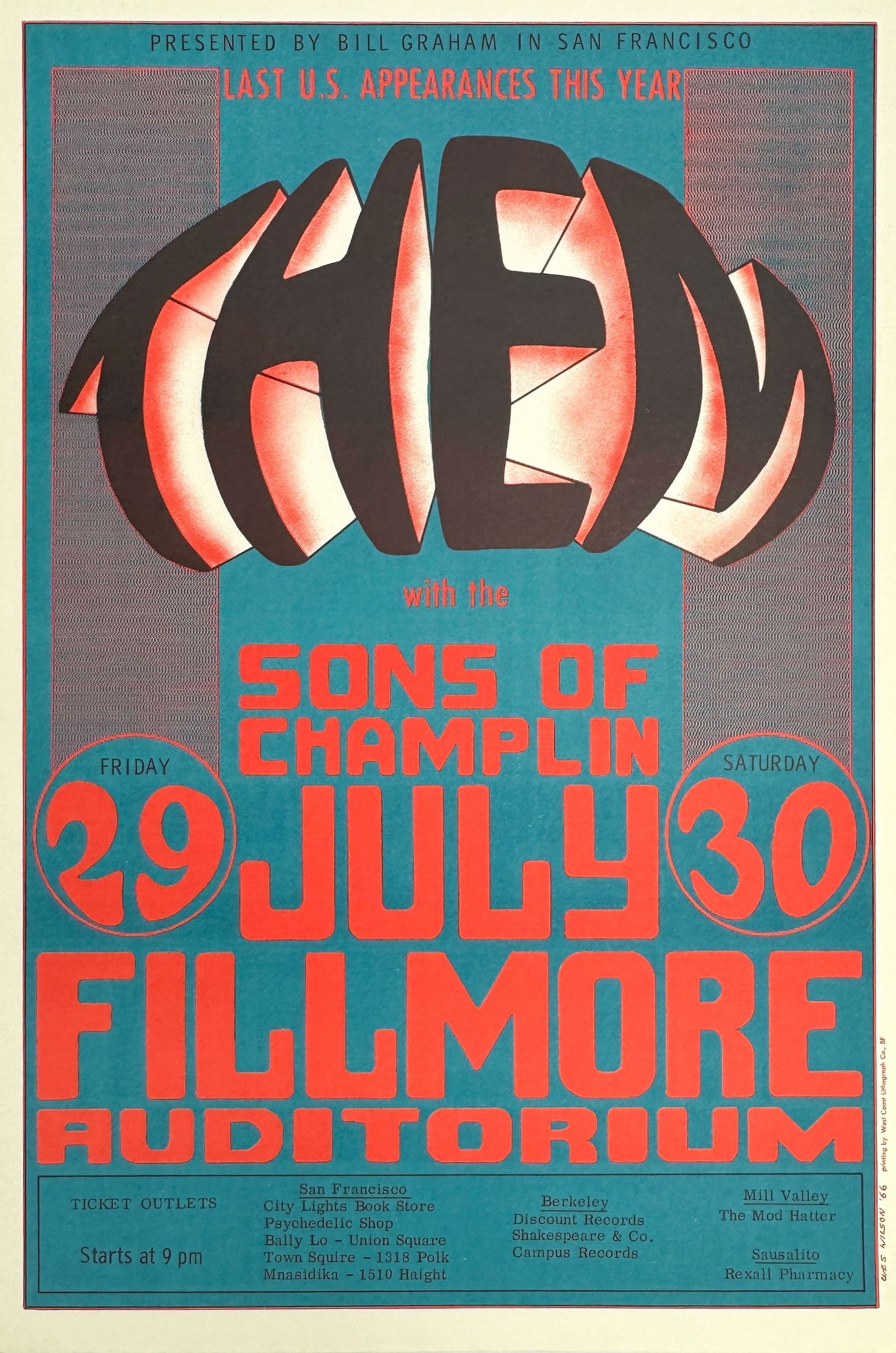 Bill Graham 1966 Fillmore Auditorium Them & Sons of Champlin Concert Poster (1 of 4)