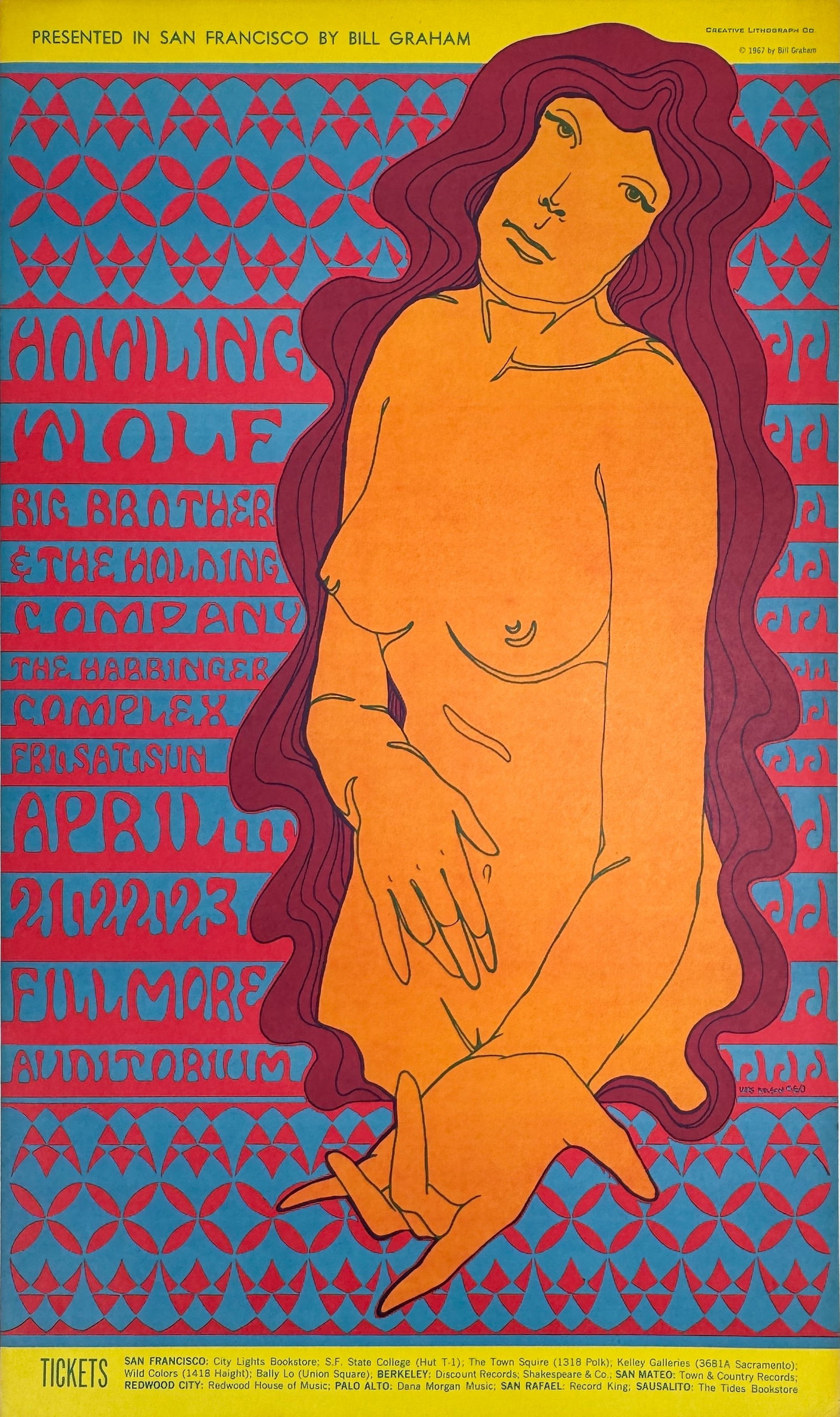 Bill Graham 1967 Howling Wolf, Big Brother & The Holding Company Original Concert Poster: This appears to be an original poster. Some slightly damaged edges but otherwise in good condition We do not provide in-house shipping! We have a close relationship with our local UPS Store which offe