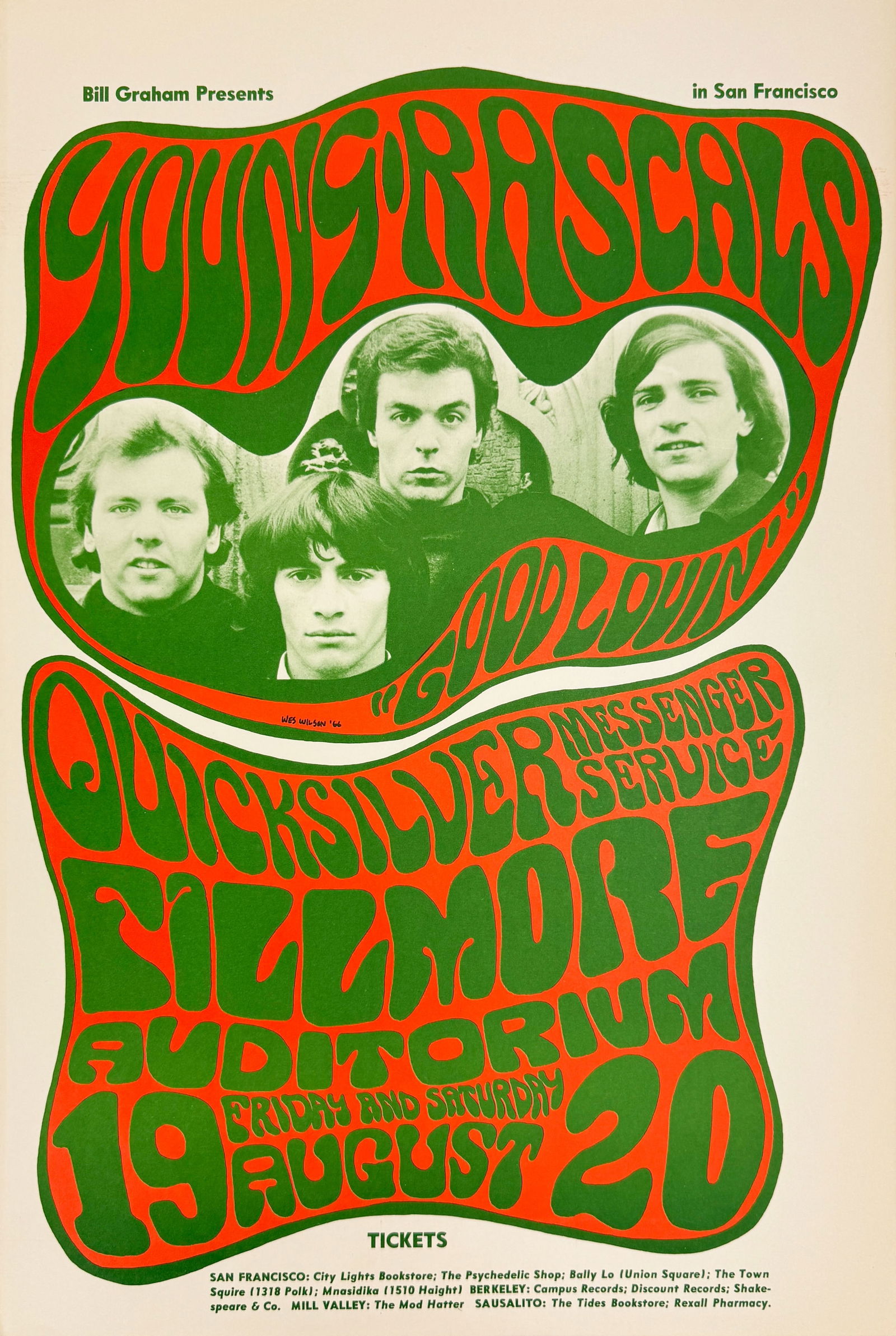 Bill Graham 1966 Fillmore Auditorium Young Rascals & Quicksilver Messenger Service Concert Poster (1 of 4)