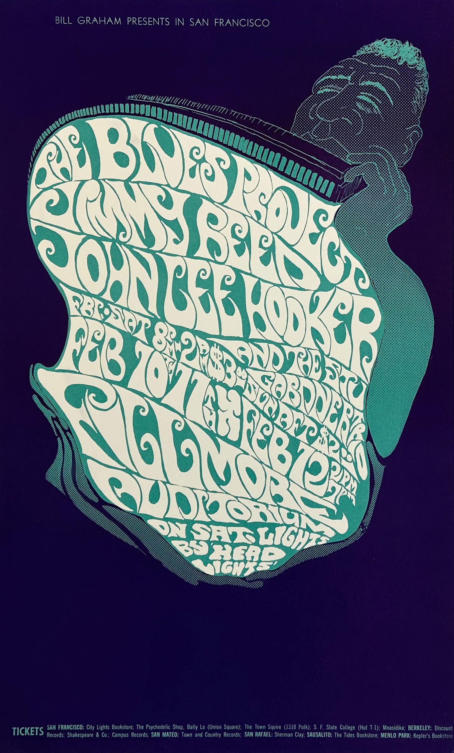 Bill Graham 1967 Fillmore Auditorium The Blues Project, Jimmy Reed & John Lee Hooker Concert Poster (1 of 3)