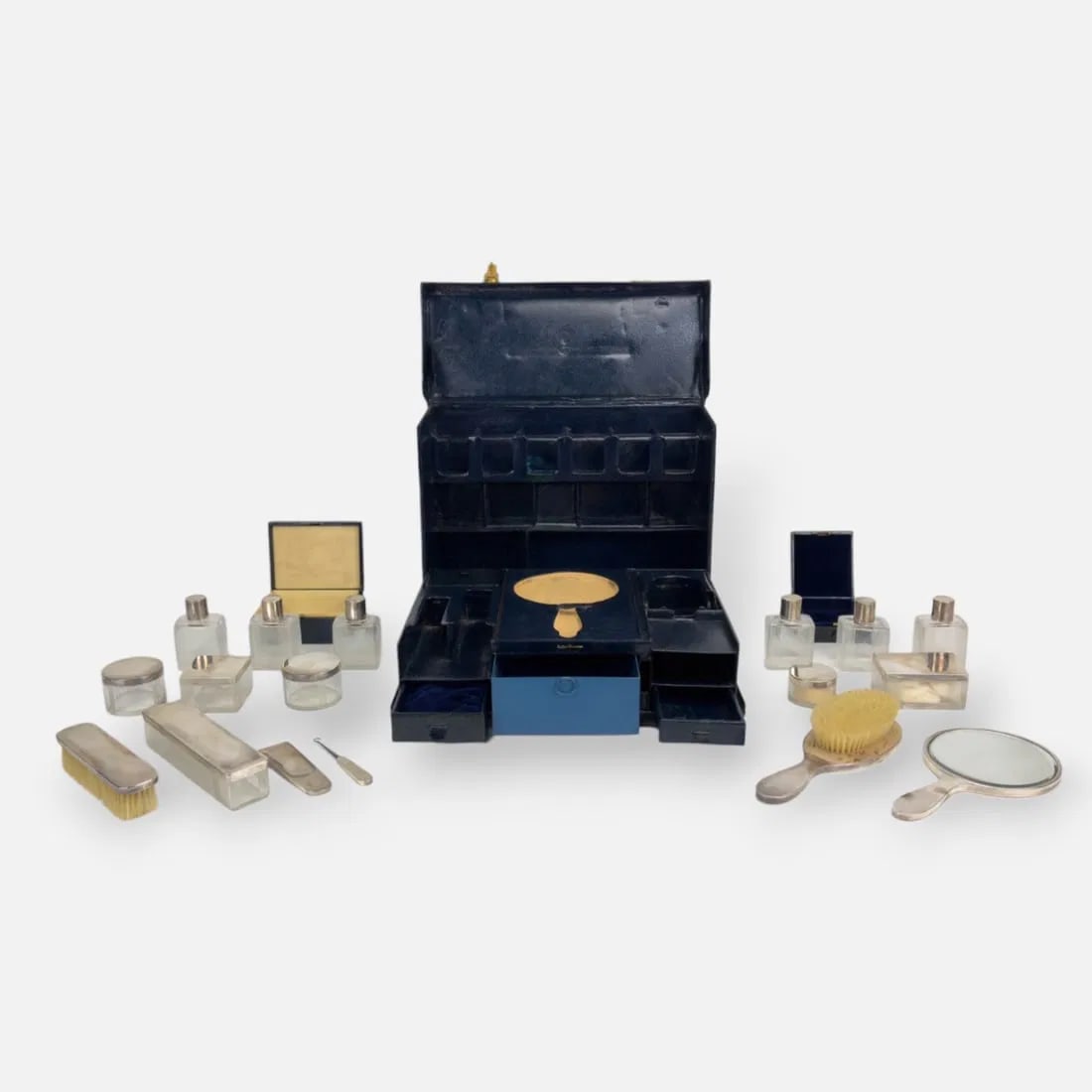 Fine Original Cartier of London Leather Vanity Travel Case w/Sterling Silver Accessories (1 of 16)