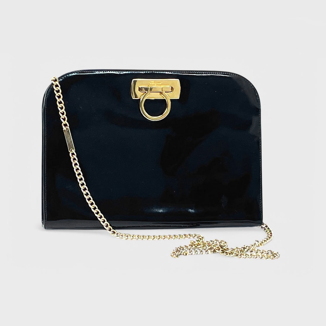 Salvatore Ferragamo Vintage Black Patent Leather Handbag Made in Italy (1 of 6)