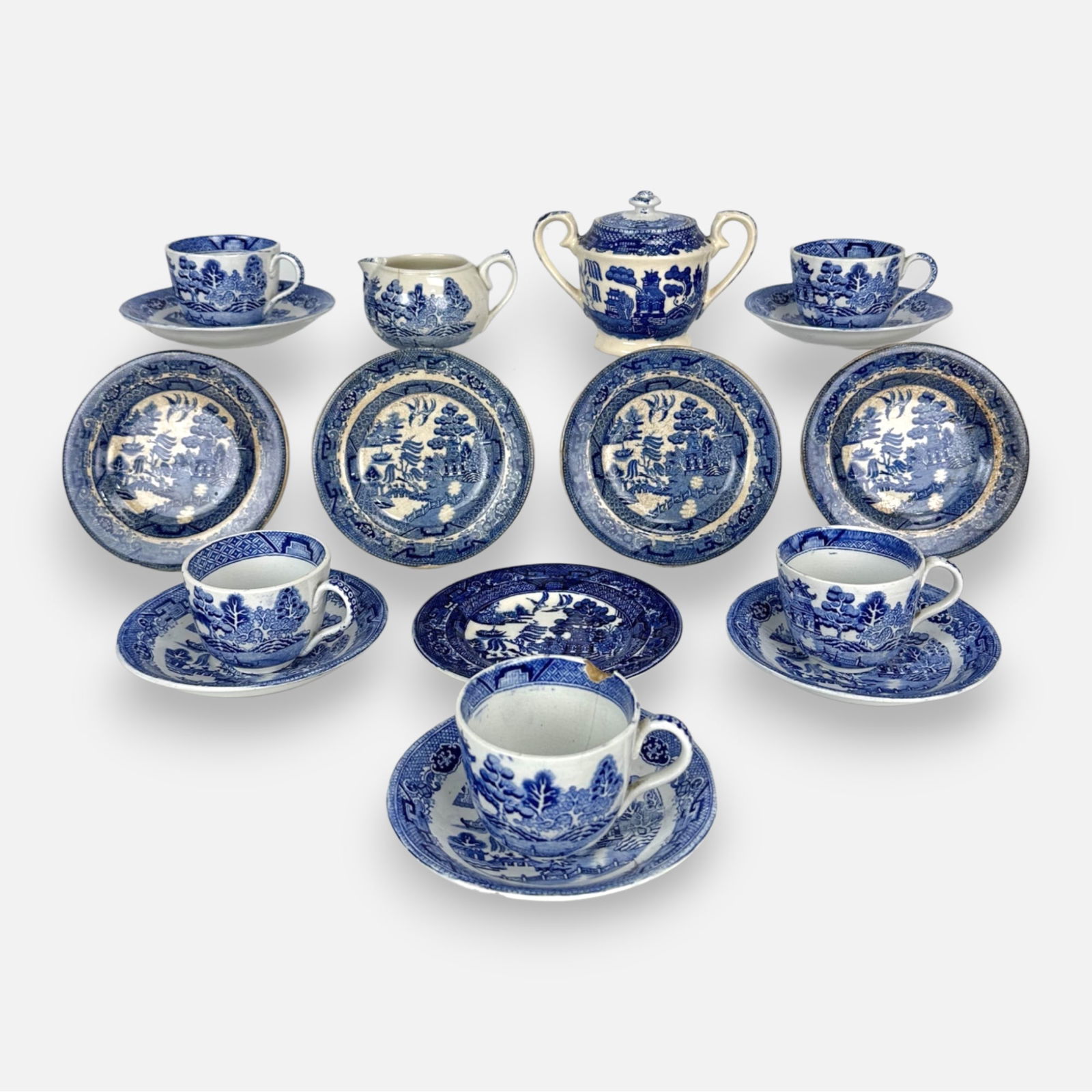 Antique 19thC English China Tea Set Blue and White Blue Willow Transferware (1 of 20)