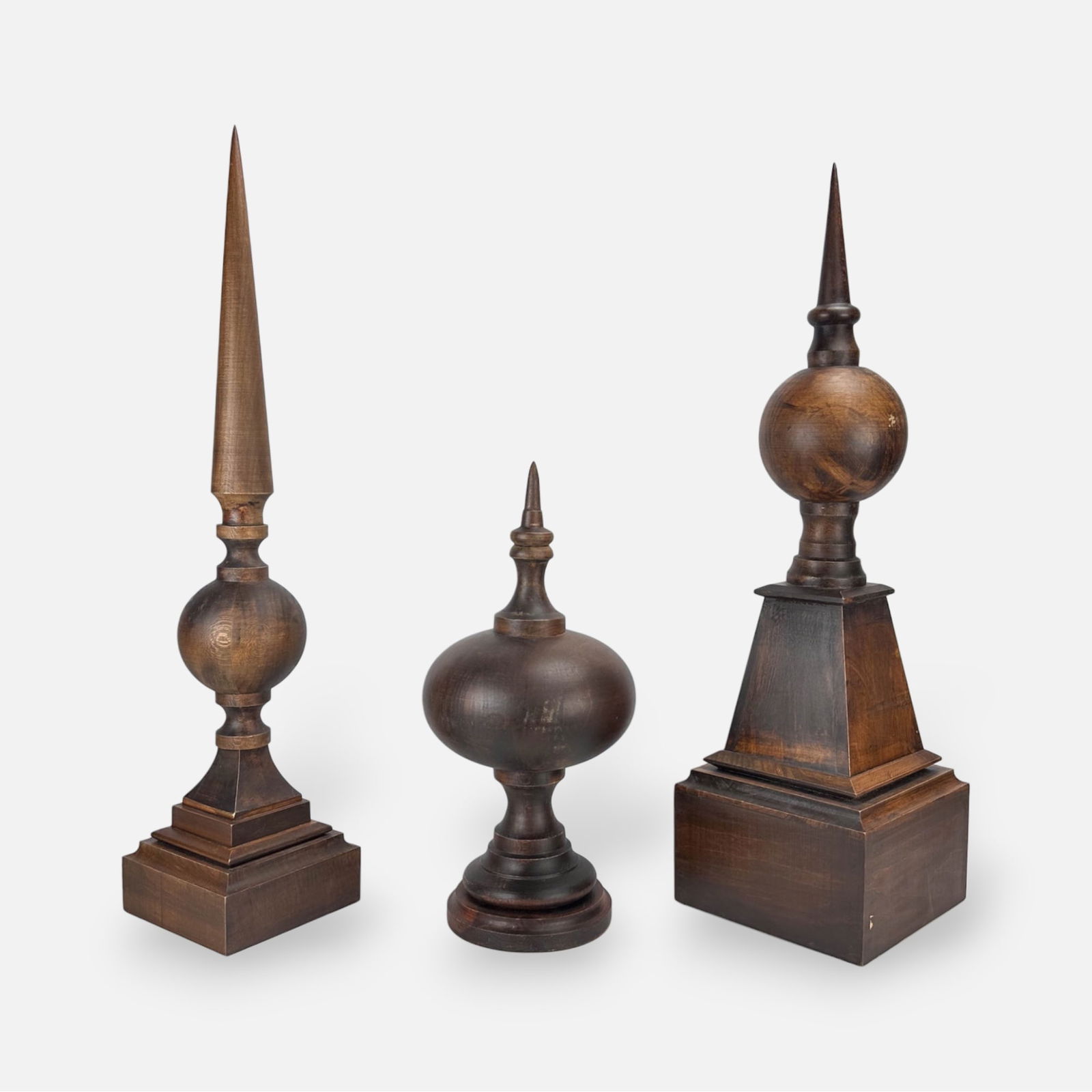 Group Lot of Three Contemporary Architectural Stained Wood Spiked Ball Finials (1 of 8)