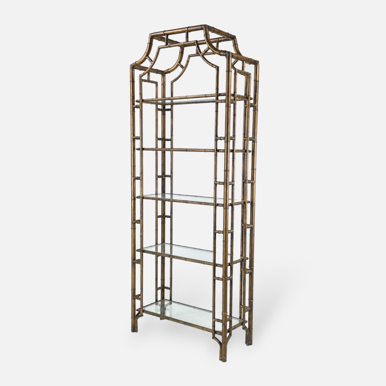 Tall Mid Century Gilt Metal Faux Bamboo Pagoda Etargere Display Stand #2 - Missing Bottom Shelves (1 of 4)