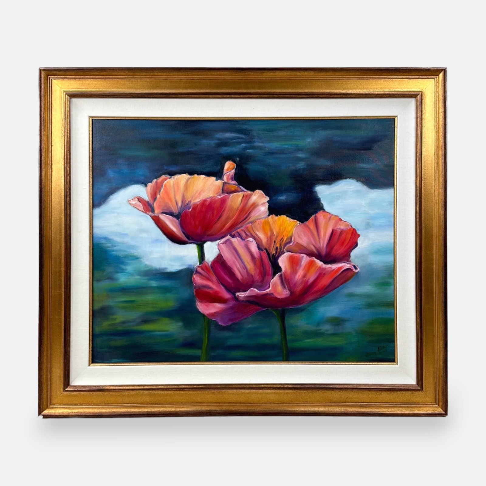 Gary Fisher "Colorado Poppies" Oil on Canvas Painting Framed: Signed and dated 2005 lower right, titled on reverse. Approx. canvas size 24" x 30". Good condition, with minor surface scratches. We do not provide in-house shipping! We have a partnership with our l