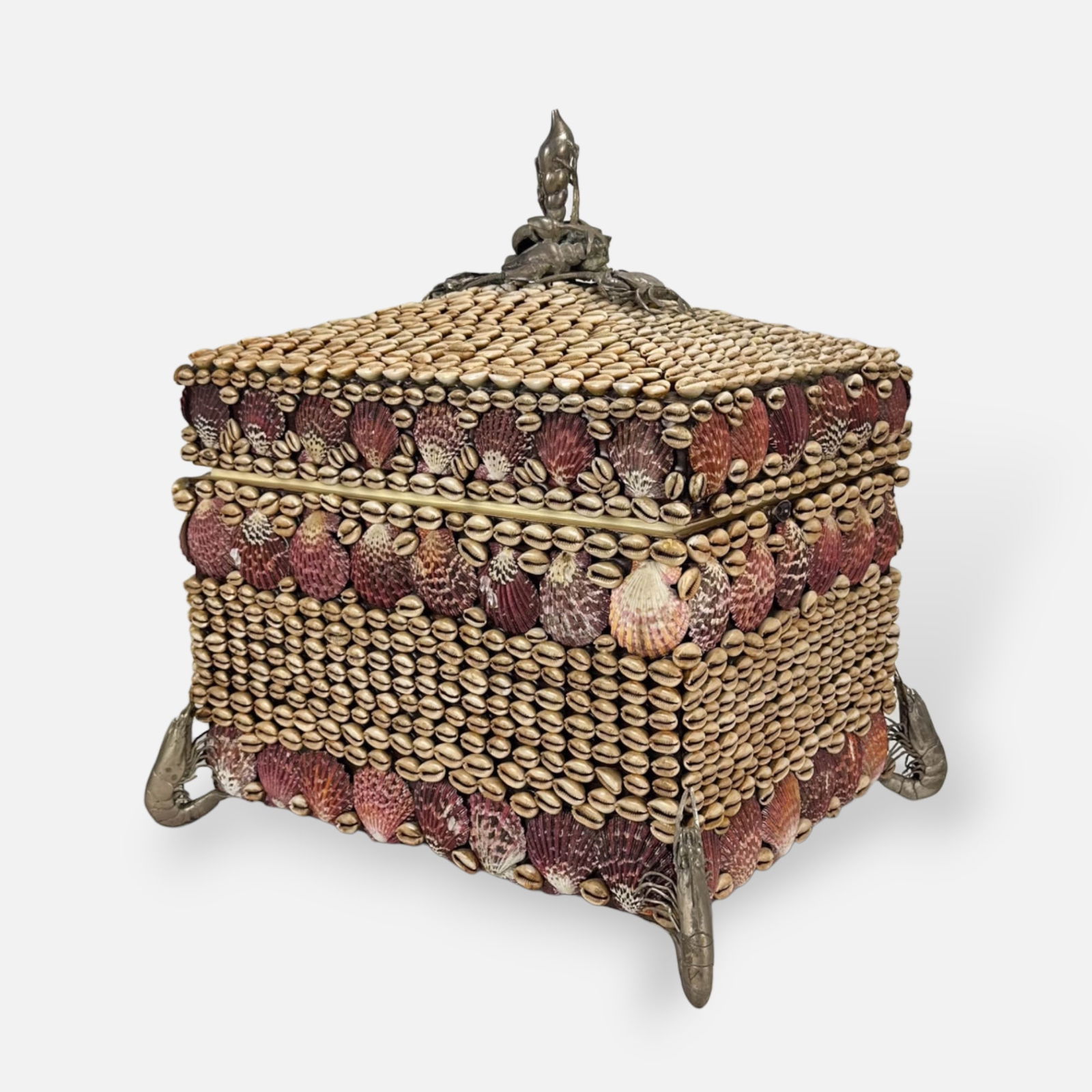 Large Seashell Encrusted Lidded Box with Silvered  Crustacean Accents (1 of 12)