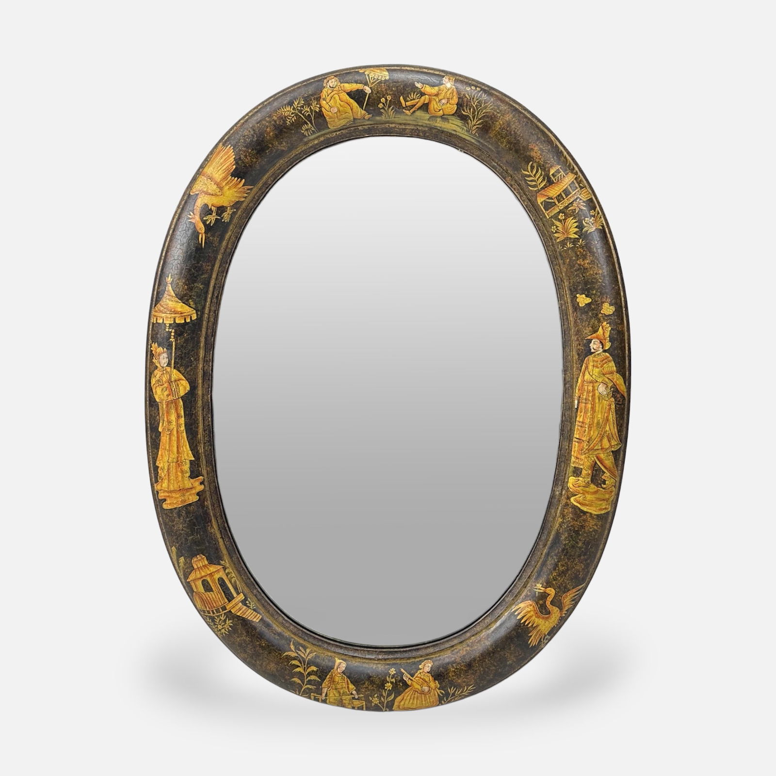 Mid Century Asian Chinoiserie Decorated Oval Mirror (1 of 4)