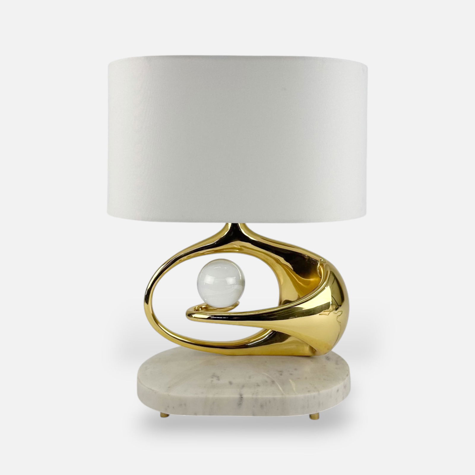 Modern Brass Crystal Sphere & Marble Orbit Table Lamp (1 of 9)