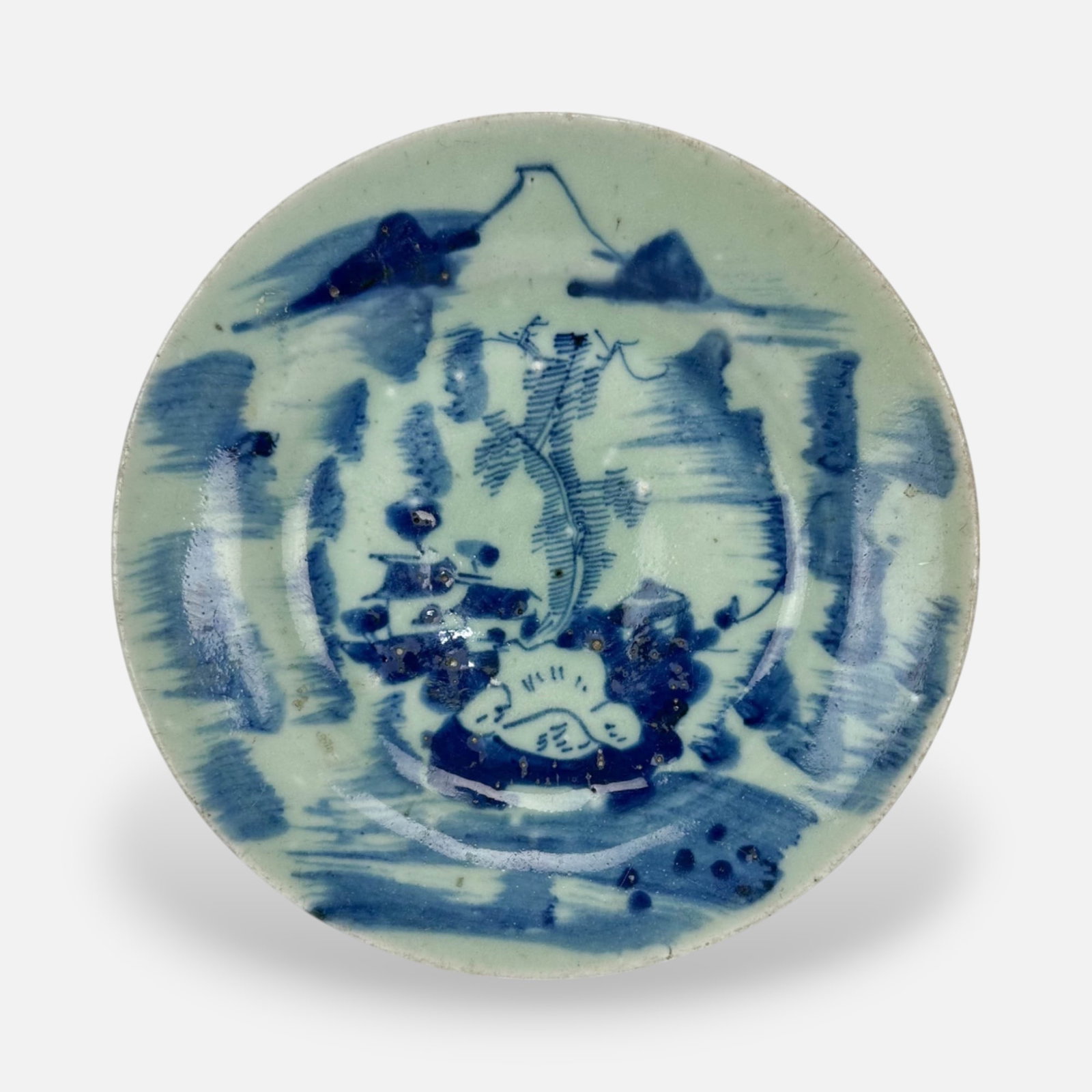 Antique 18thC Chinese Blue Decorated Porcelain Plate (1 of 6)