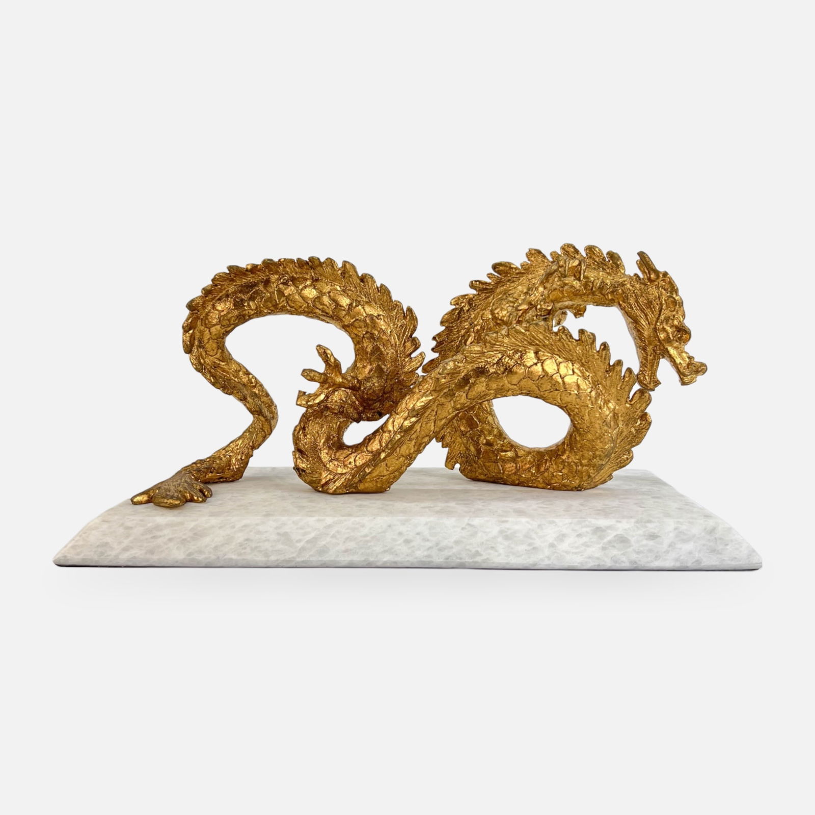 Chinese Dragon Cast Iron & Gold Leaf Sculpture on Marble Base (1 of 4)