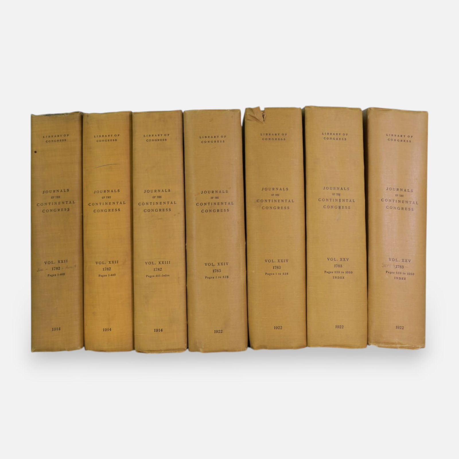 1782-1783 Journals of the Continental Congress Seven Volumes Books Library of Congress 1914, (1 of 7)