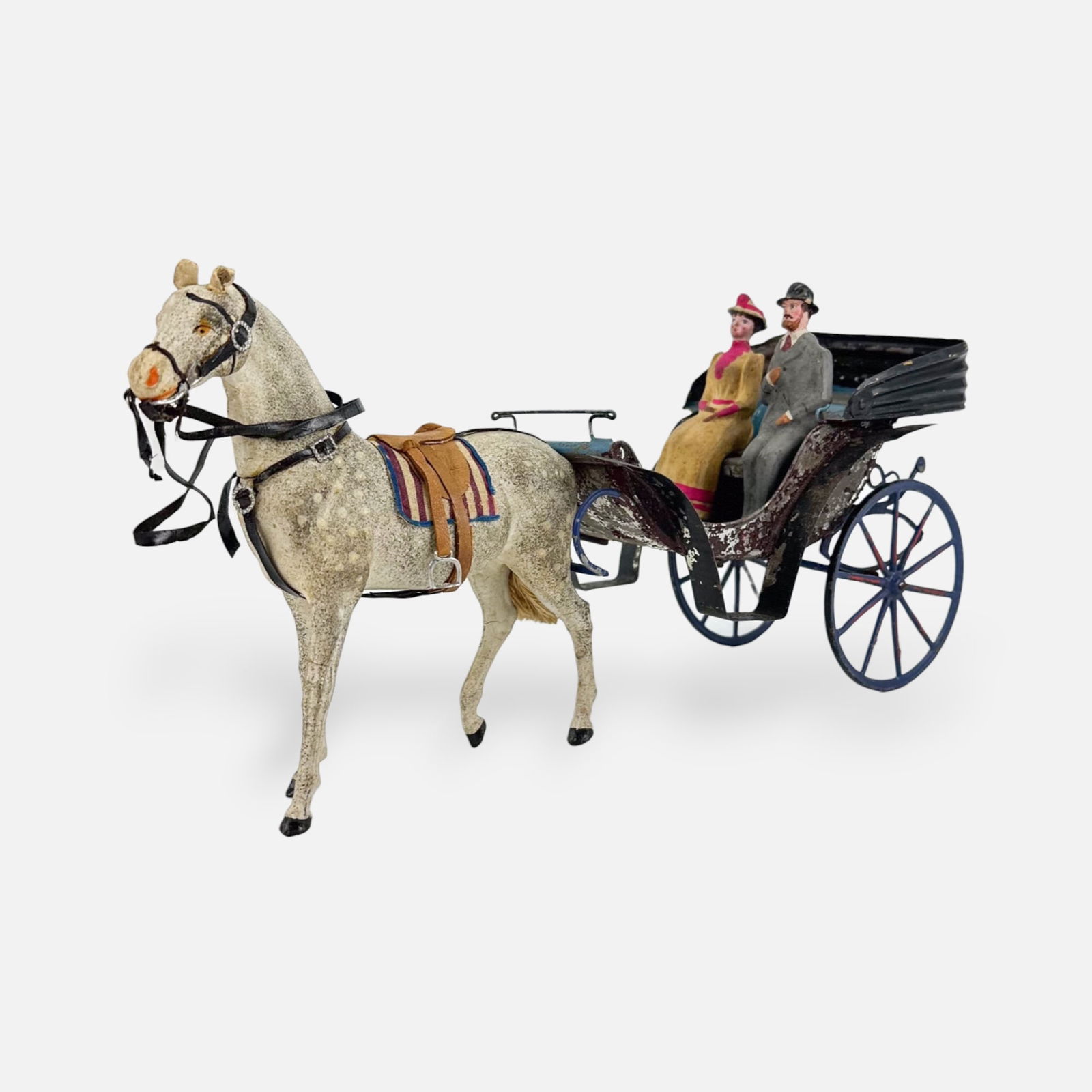 Antique 19thC German Painted Tin and Plaster Horse Drawn Carriage Toy (1 of 13)