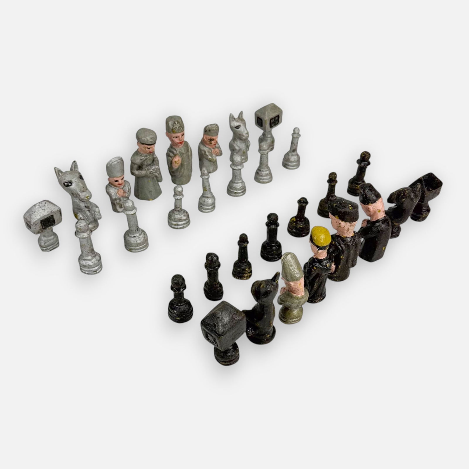 Old Folk Art Paint Decorated Carved Wood Chess Pieces (1 of 5)