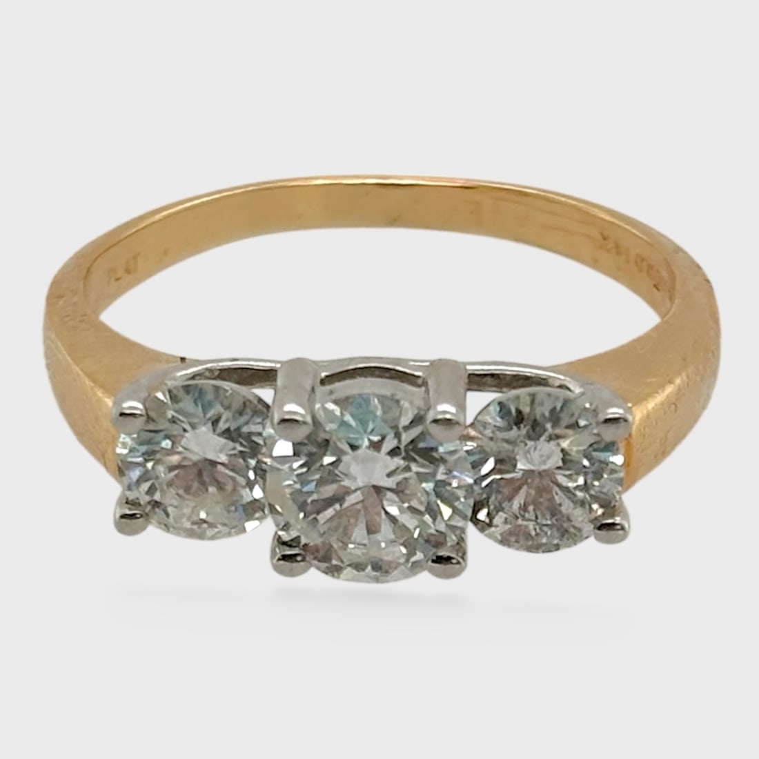 Fine 14K Yellow Gold & Platinum Brilliant Cut Diamond Tri-Stone Engagement Ring Size 8 (1 of 2)