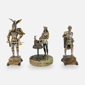 Three Giuseppe Vasari Bronze Military Soldiers Sculptures