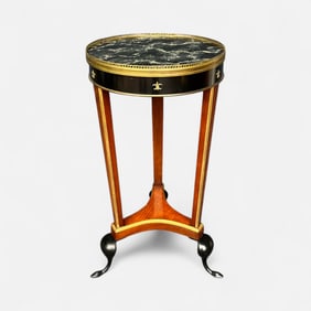 John Widdicomb Faux Marble Wood Brass and Iron Stand w/Gallery Top and Gilt Accents