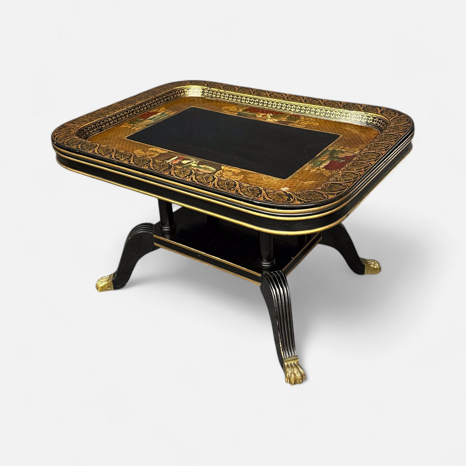 Antique Continental Paint Decorated Paper Mache Deep Table Butler's Tray w/Vignette Paintings (1 of 13)