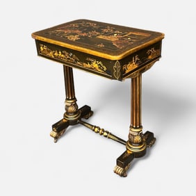 Antique 19thC Chinese Export Gilt Painted High-Relief Enamel 1-Drawer Work Table