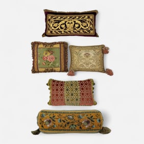 Five Beautiful Contemporary High-End Pillows w/Beadwork, Embroidery, Applique, & Brass Bees