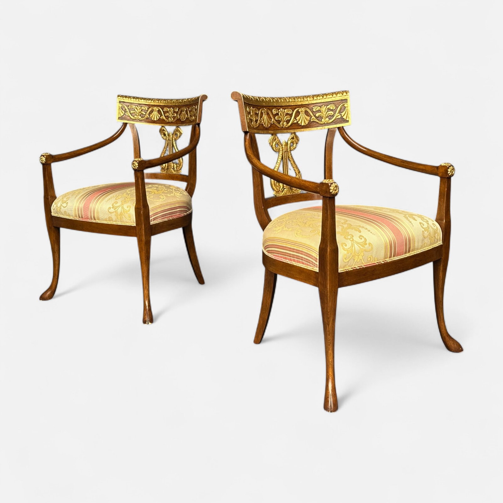 Pair Nancy Corzine "Cornell" Armchairs: First of three sets of Nancy Corzine armchairs offered in this auction. Approx. seat H: 19". Simple integrated shipping with LiveAuctioneers LiveShipping is now available. Bidders may still arrange th