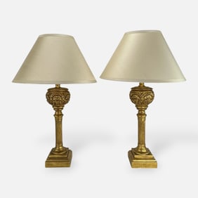 Pair Nancy Corzine Large Giltwood "Topiary" Table Lamps